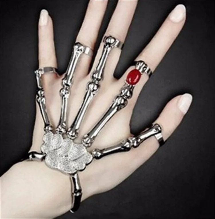 Vintage Skeleton Palm Bone Finger Bracelet Gothic Punk Rock Halloween