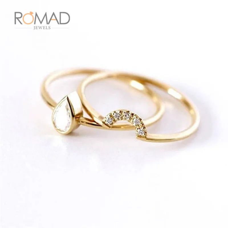 

1Pair Simple Fashion Ring Set Gold Filled for Women CZ zircon Wedding Engagement Copper Ring Jewelry Z4