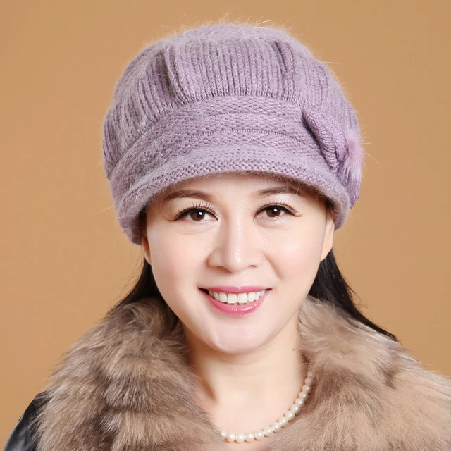 Elderly female mother warm winter hat cap ear middle aged lady old lady