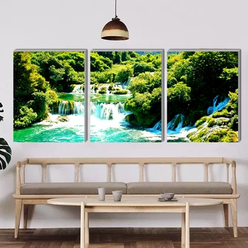

Beautiful scenery realist waterfall canvas painting home deco art prints 3 psc wall pictures for parlor restaurant bedroom hotel