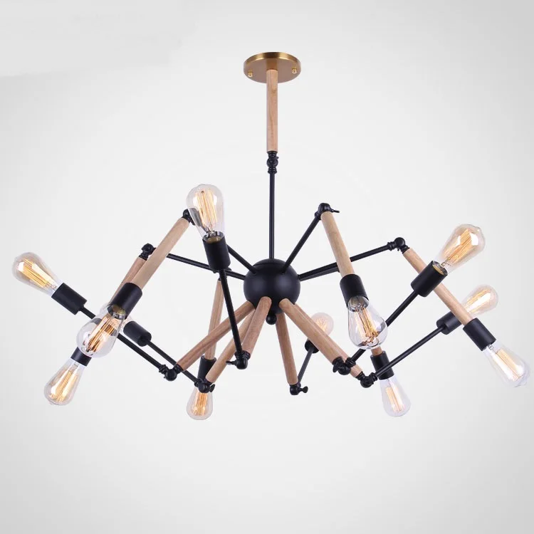 

Retro Black Iron wooden pendant lamps extended spider Pendant Lights loft coffee bar 6/8/12 heads pendant lamps MZ106