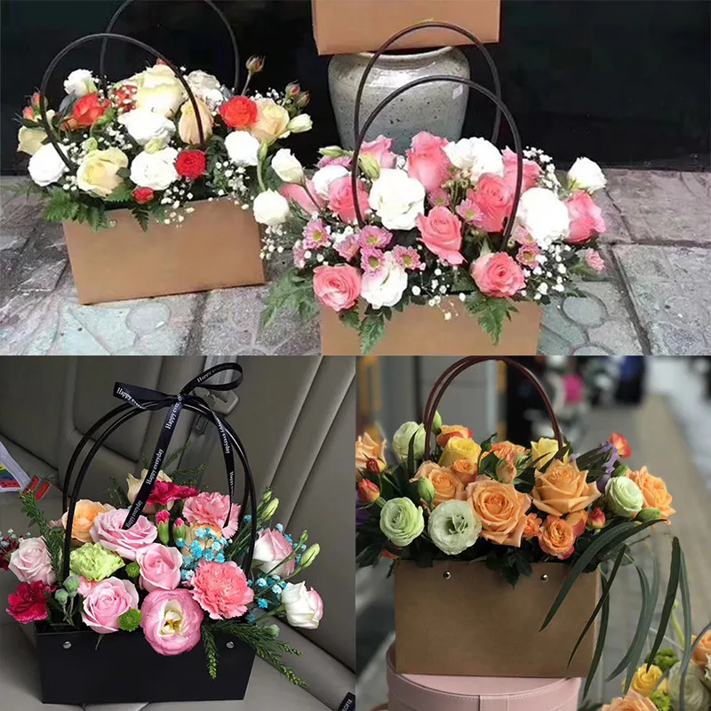 

PVC rectangular beautiful waterproof flowers handbag bag rose cut storage debris storage bag washable kraft paper bag