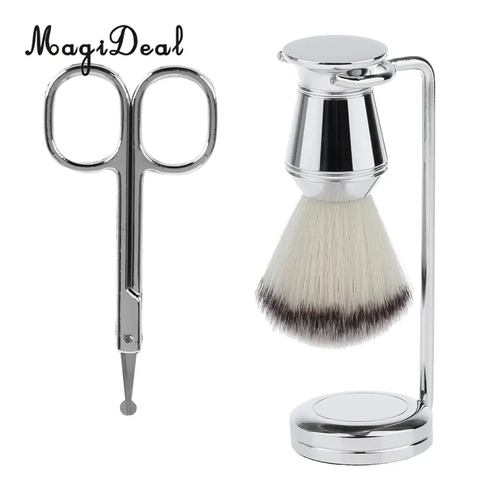Set of 3pcs Men's Shaving Brush Stand Nose Hair Remover Grooming Scissors Eyebrow Trimmer Beard Shaping Tools