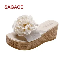 SAGACE/тапочки; Модные женские летние туфли на платформе с цветочным принтом; Туфли на танкетке; Повседневная пляжная обувь с круглым носком; новые шлепанцы для путешествий