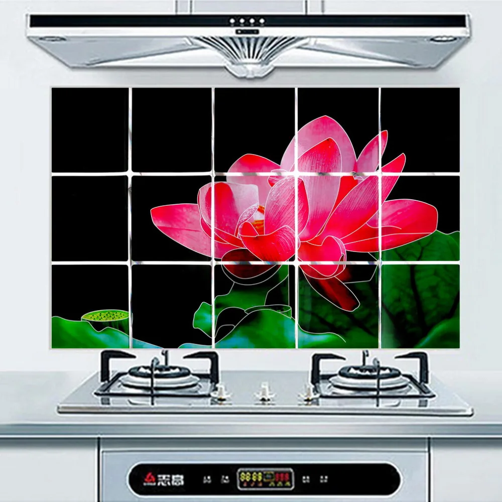 

Wholesale Waterproof 75*45cm flower Pattern Aluminum Copper Foil Sticker Oil Proof Kitchen Wall Paper Decal Decoration styles