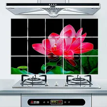 ขายส่งกันน้ำ 75*45 ซม.รูปแบบดอกไม้อลูมิเนียมทองแดงฟอยล์สติกเกอร์น้ำมัน Proof Kitchen Wall Decal ตกแต่งรูปแบบ(China)