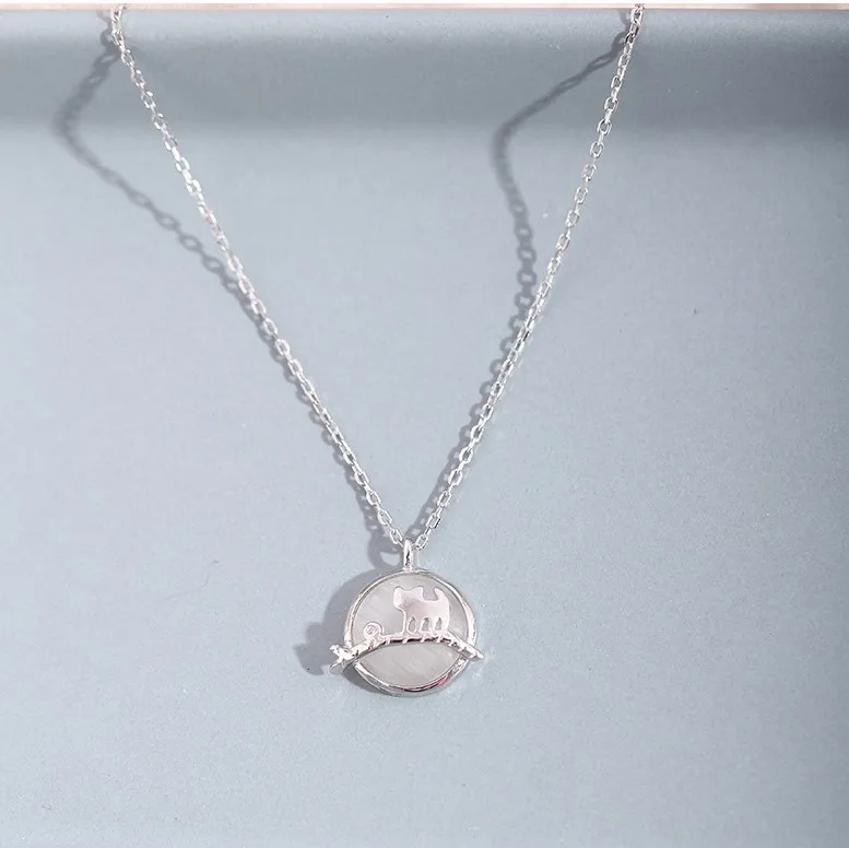 

JC Hot Sale Free Shipping S925 Sterling Silver Jewelry Gemstone Women Necklaces Cute Cat Pendant Opal Neaklace Woman Gift