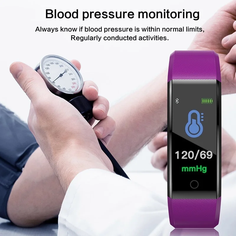 Waterproof Smart Bracelet Watch 115 Plus Blood Pressure Monitoring Heart Rate Monitoring Smart Wristband Fitness Band W