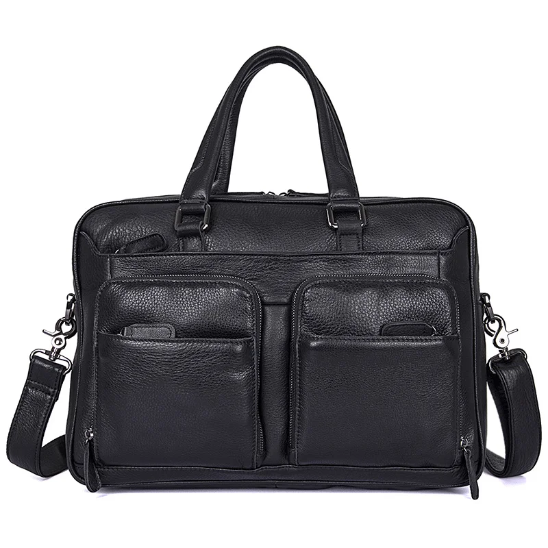 Новое поступление, портфель из натуральной коровьей кожи, сумка черного цвета, деловая мужская сумка через плечо 7373A - Цвет: Black
