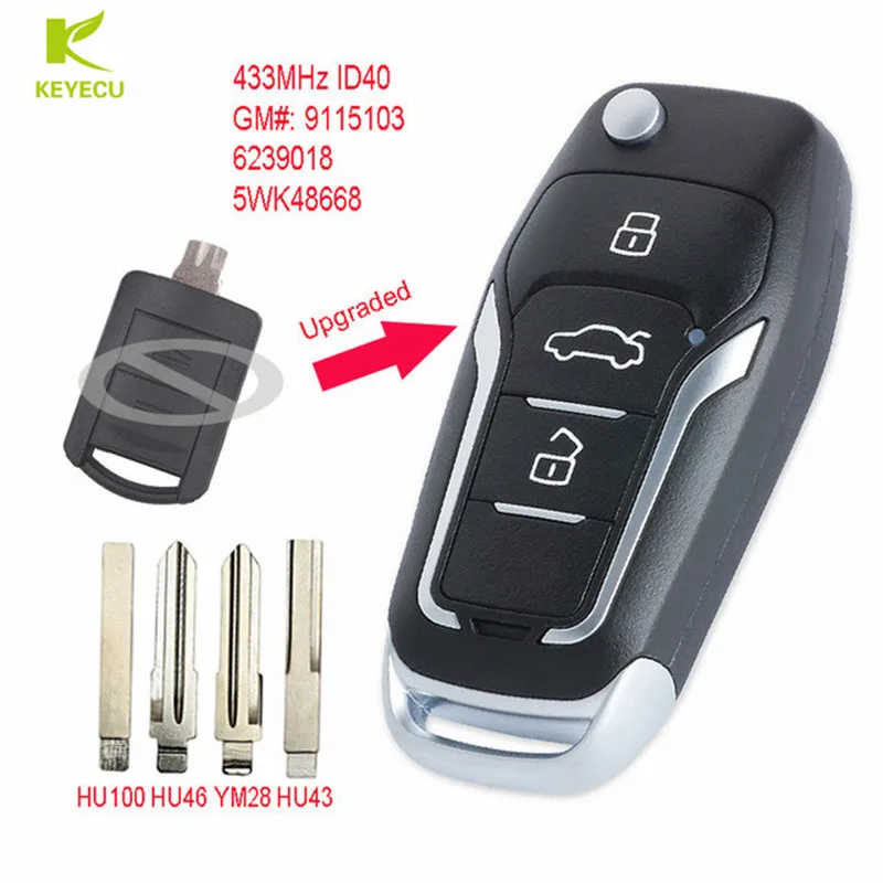 

KEYECU Upgraded Flip Remote Car Key Fob 2 Button 433MHz ID40 for Opel Corsa C Meriva A Tigra B TWIN TOP 5WK48668