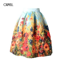 ORMELL летняя юбка с цветочным принтом, винтажная плиссированная юбка средней длины, мода, бальное платье с высокой талией, женская элегантная Юбка Saia