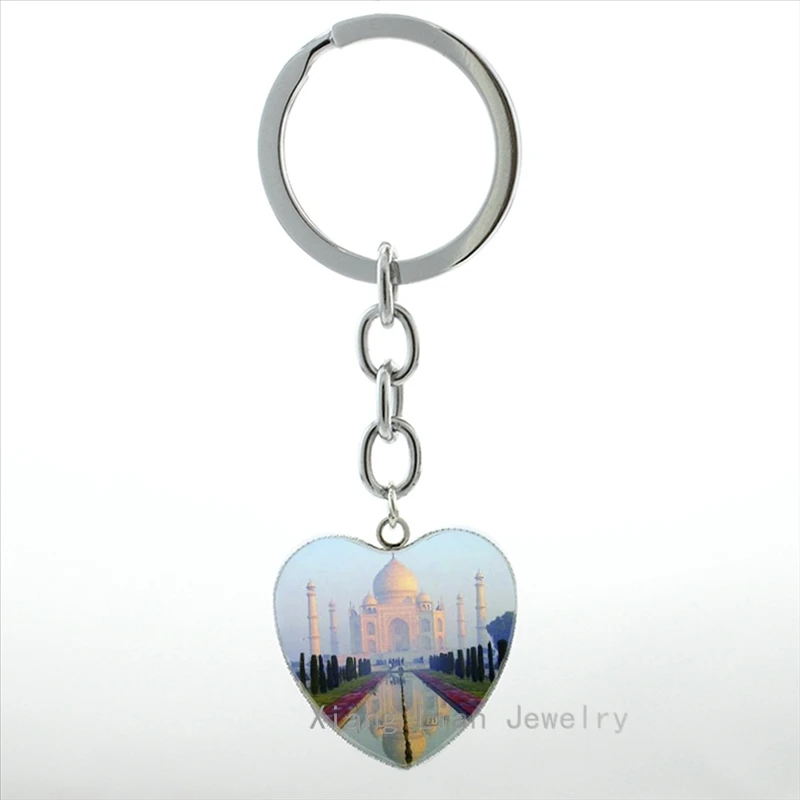 

India Mosque Taj Mahal keychain vintage Indian Muslim art Taj Mahal Travel heart pendant key chain ring Christmas ift New HP402