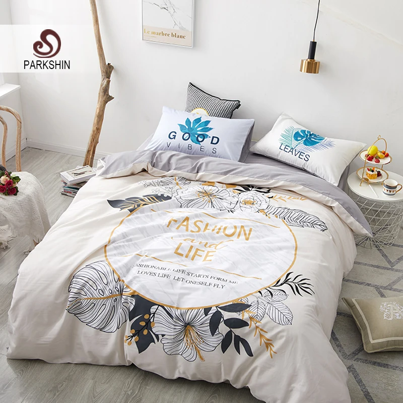 

ParkShin Nordic Bedding Set Gray Bed Linens Double Queen Flat Sheet Or Fitted Sheet Pillowcase Bedspread Adult Duvet Cover Set