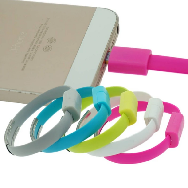 22cm Wrist Band Usb Data Cable Noodle Portable Sync Charger Bracelet Charger for Apple iPhone 5