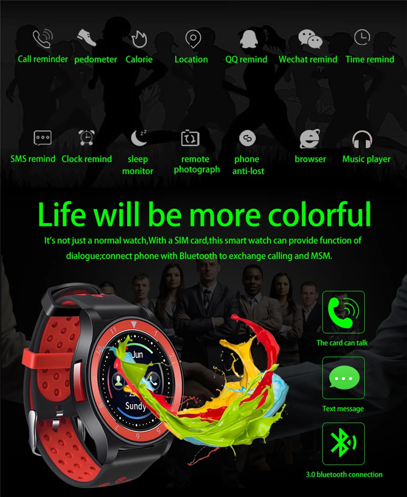 Цветной ips экран Смарт-часы телефон фитнес-трекер спортивные наручные часы Поддержка SIM TF карта Шагомер монитор сна 0.3MP камера