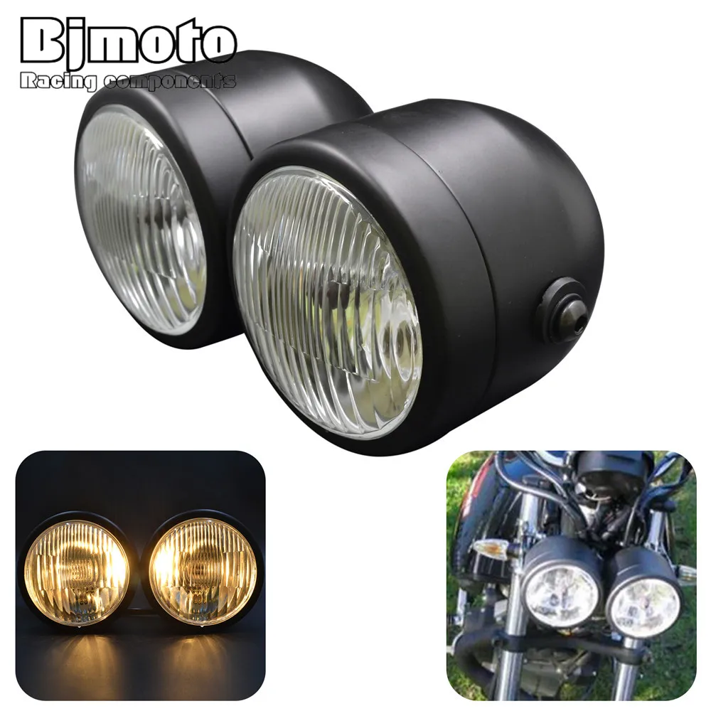 

Bjmoto Motocross Sport motorcycle Streetbike Dominator Twin Headlight motorbike Cafe Racer Custom Double Dual headLamp