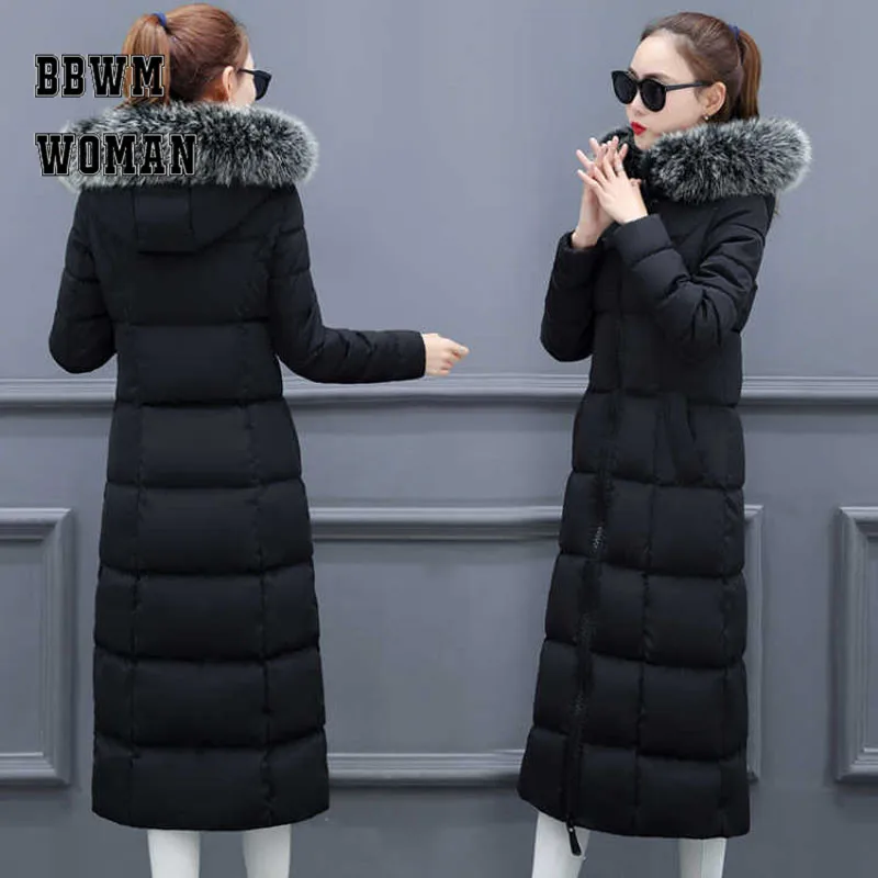 

Super Long Warm Big Fur Collar Down Cotton Coat Women Black Beige Red Color Bread Style Female Parkas ZO1772