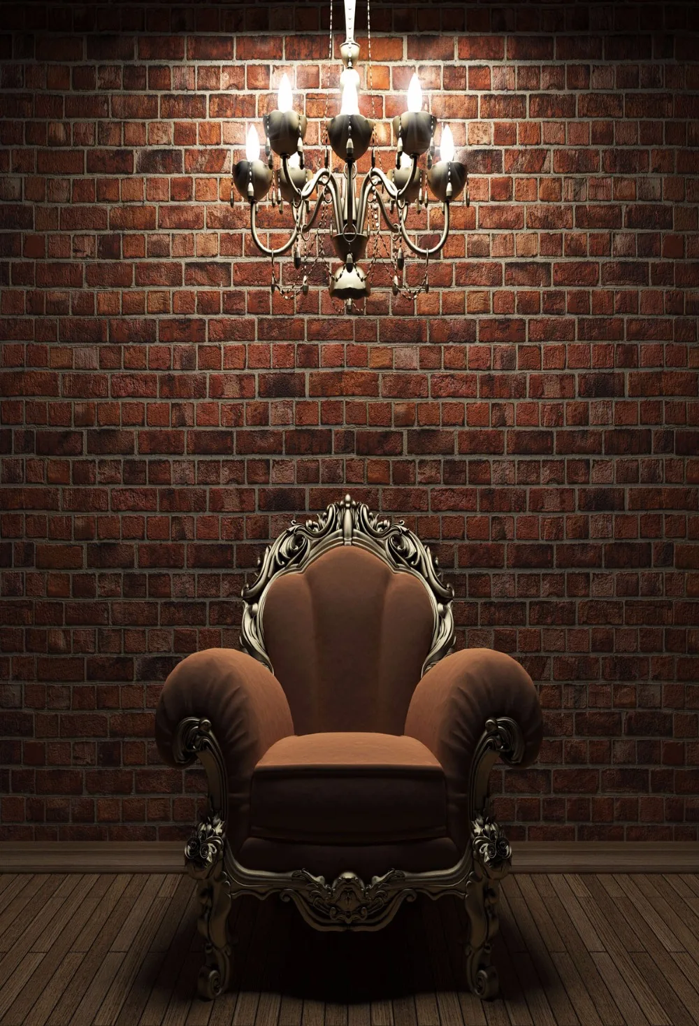 VinylBDS 8X8FT Interior Vintage Wedding Background Wood and Chandelier Solid Brick Wall Wedding Photo Large Size Seamless Photo