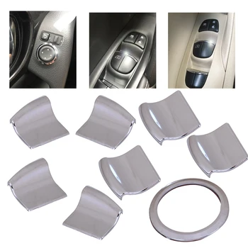 

beler 8pcs Interior Door Window Lift Switch Cover Trim Sticker Car Styling Fit For Nissan Qashqai X-Trail Rogue 2014 2015 2016