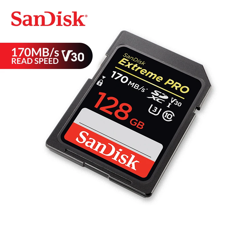 Карта памяти SanDisk Extreme Pro SDXC SD карты 128 GB 170 МБ/с. читать 90 МБ/с. записи C10 U3 V30 UHS-I 4 K для Камера (SDSDXXY-128G-ZN4IN)
