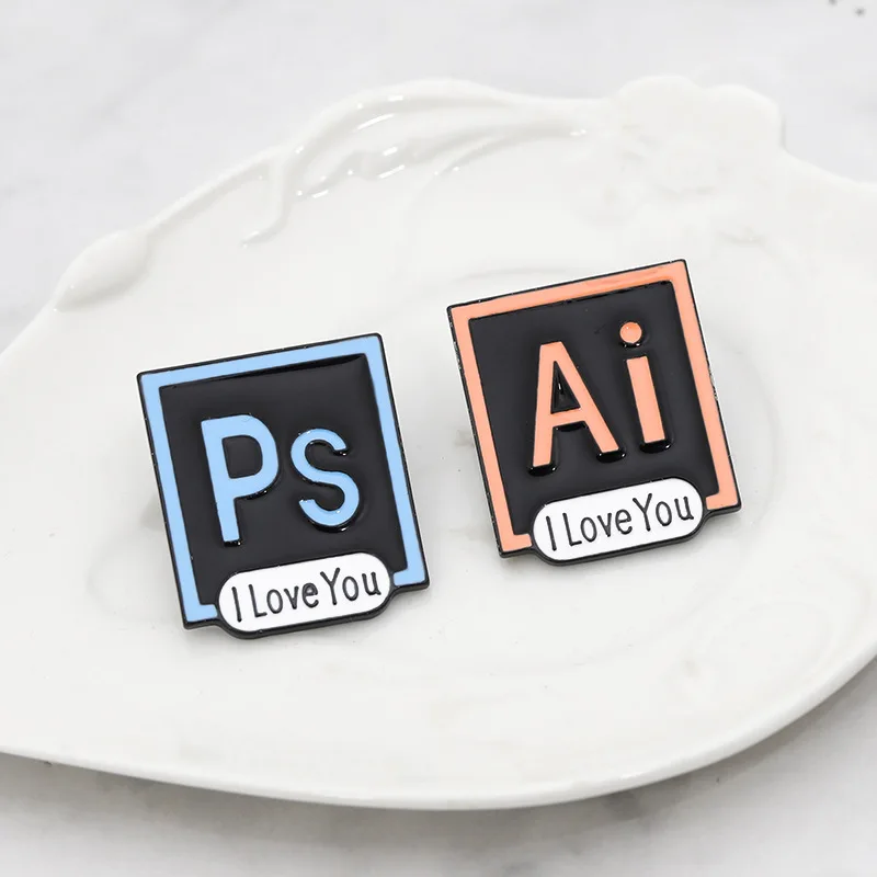 PS AI эмалированные булавки I Love You Photoshop Illustrator значки на заказ пастельные Броши джинсовая рубашка нагрудная булавка дизайнерское ювелирное изделие подарок