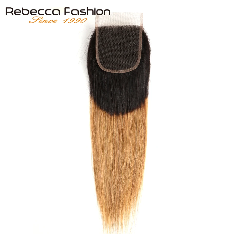 

Rebecca 4x4 Lace Closure Remy Brazilian Straight Human Hair Lace Closure Ombre Brown T1b/30 T1B/27 T1B/99J Free Part 12-20 Inch