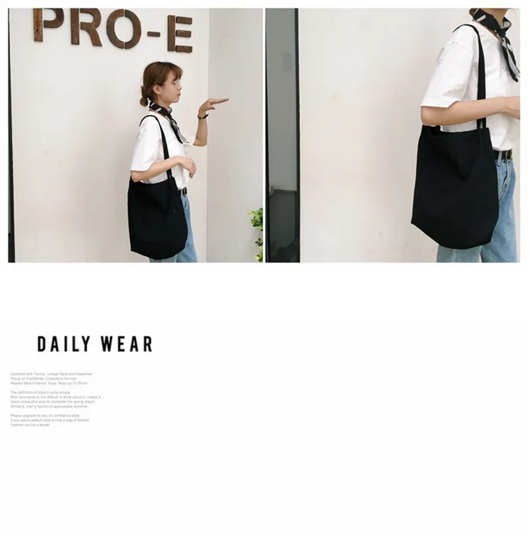 Women Cotton Fabric Shoulder Bag Simple Eco Canvas Bag Soft Handbag Solid Casual Tote Female Environmental Reusable Shopping Bag