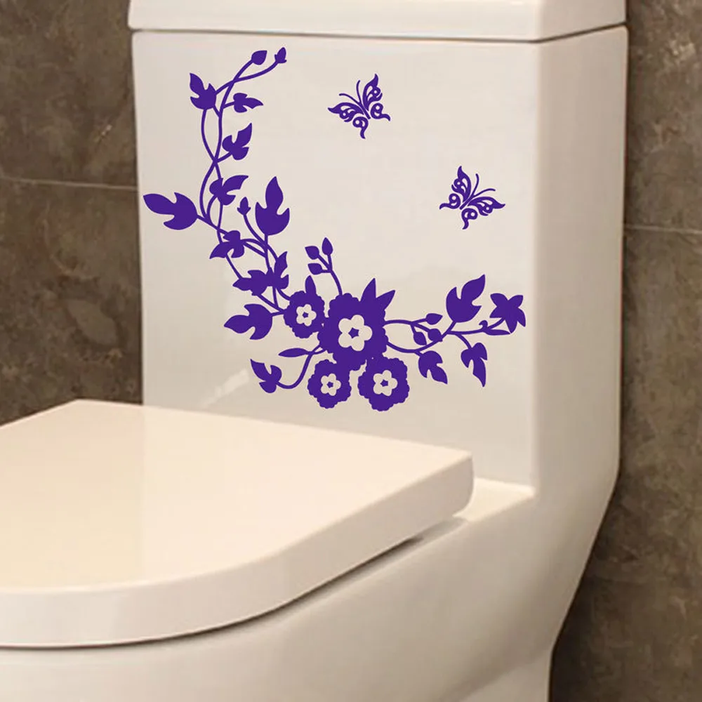 

2019 HOT! Flower Toilet Seat Wall Sticker Bathroom Decoration Decals Decor Butterfly Mural Purple Drop Shipping Jan17