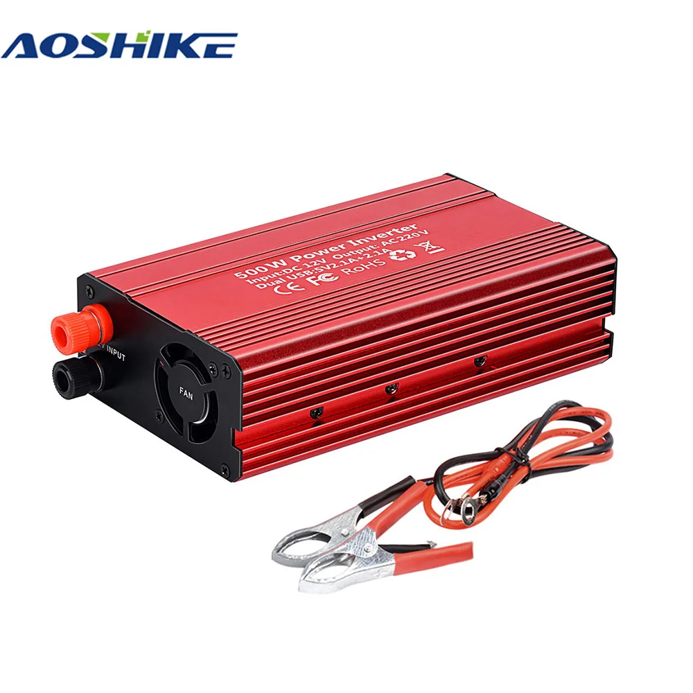 AOSHIKE инвертор напряжения автомобиля DC 12V AC 220V 500W Dual 2.1A USB Prots зарядное устройство