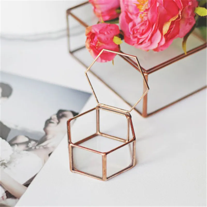 Mini Hexagon Geometric Wedding Ring Box Ring Bearer Box Tabletop Succulent Plants Planter Wedding Decoration 2