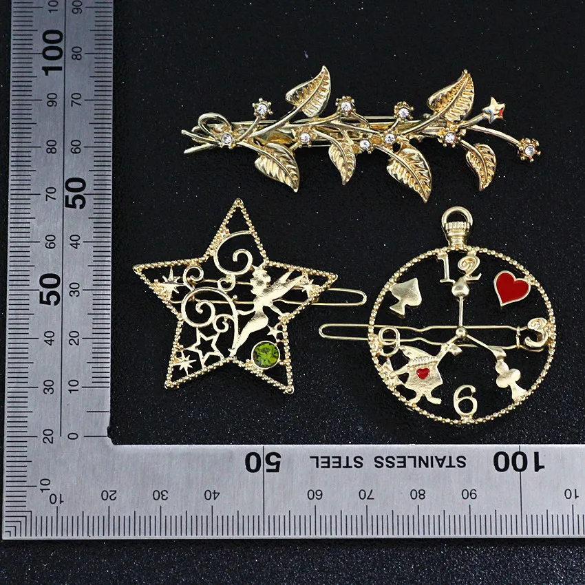 

Timlee H132 Free Shipping Cute Cartoon Star Leaf Rhinestone Clocks And Watches Metal Hairpin Hair Clip Hair Accessory wholesale