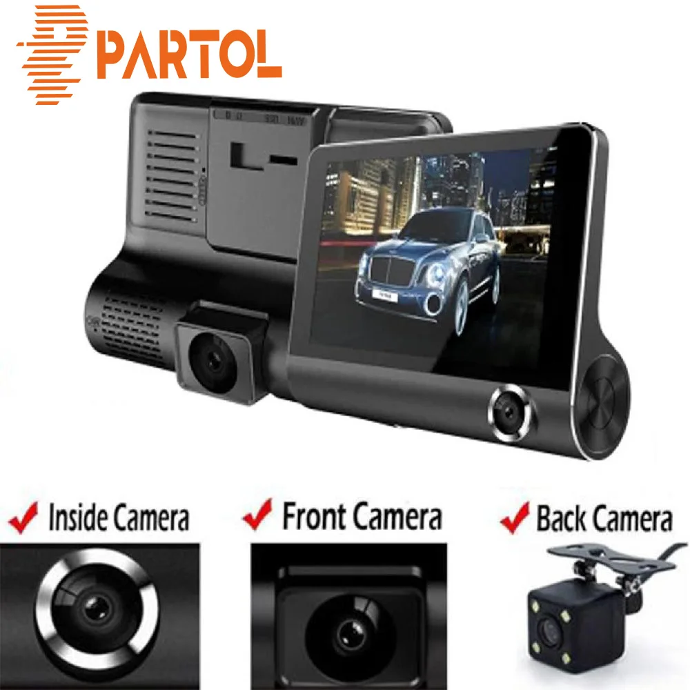 

Partol Car DVR Camera Full HD 1080P 170 Degree 3-Way Recording Dashcam Video Registrars for Cars Night Vision G-Sensor Dash Cam