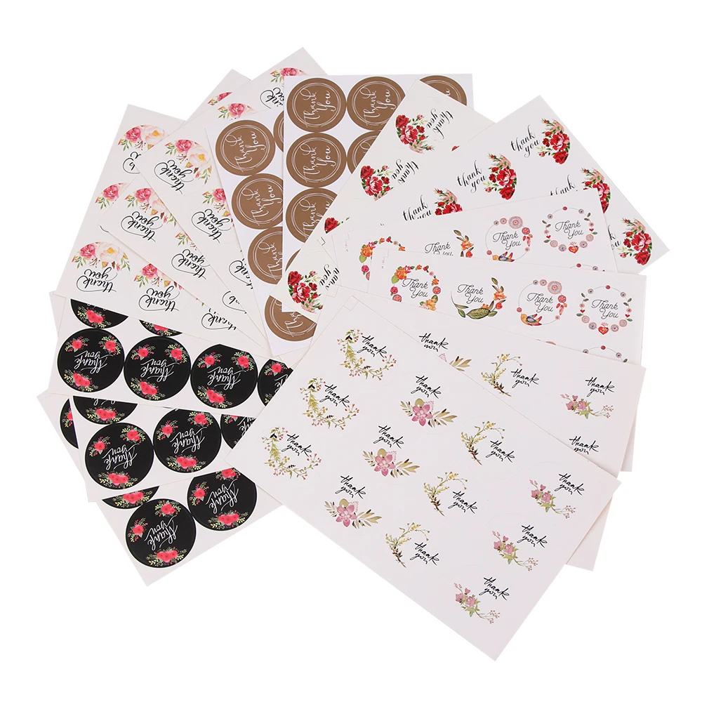 

120Pcs Thank You Package Label Floral Kraft Stickers Sealing Tag Handmade Box Cards Party Supplies Wedding Decoration