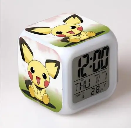 Детский светодиодный светильник 7 цветов с изображением аниме Pocket Monster Pikachu Pokemon Flash, цифровой будильник, ночник, часы для спальни, reloj despertador - Цвет: Многоцветный