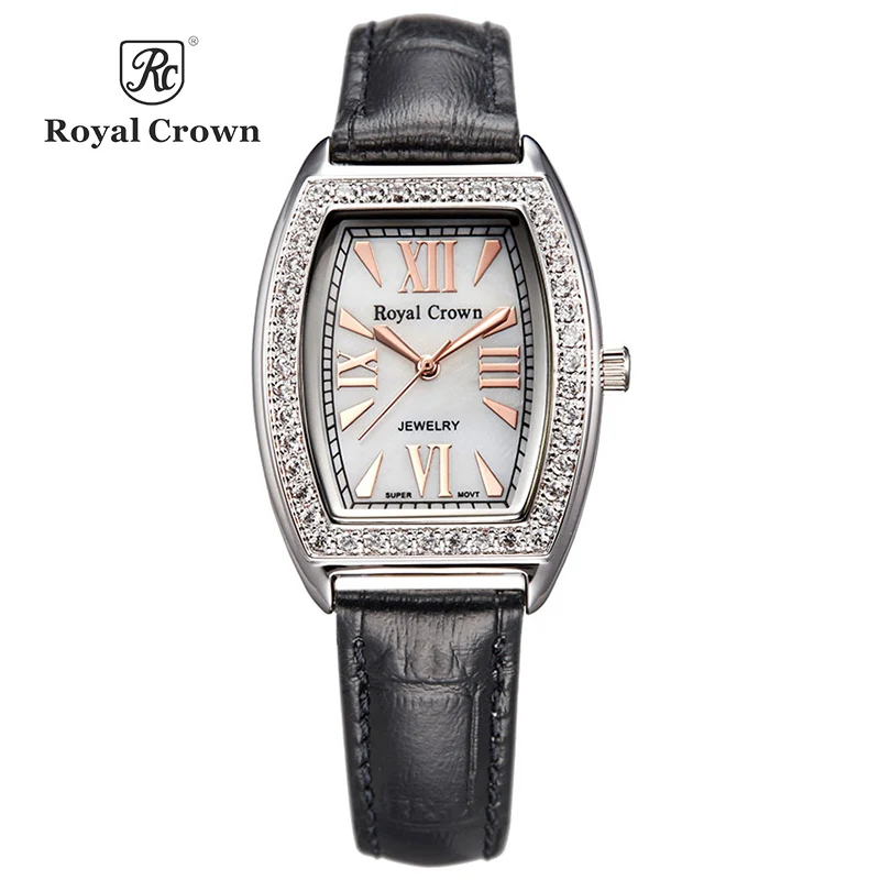 Royal Crown Luxury Men's Lady Women's Watch Japan Quartz Fashion Hours Colorful Bracelet Rhinestone Girl Boy Birthday Gift Box - Цвет: Small Black