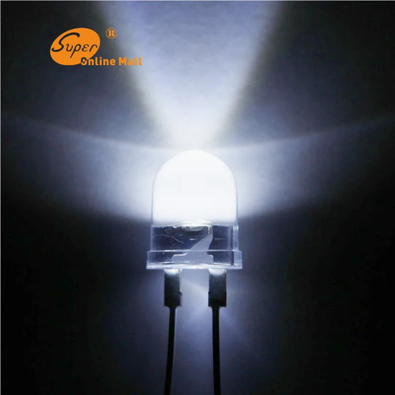 10 Pcs Led 10mm 0.5W WHITE LEDS 10mm High Power LEDs Light Up Lamp Light Emitting Diodes 28KMCD