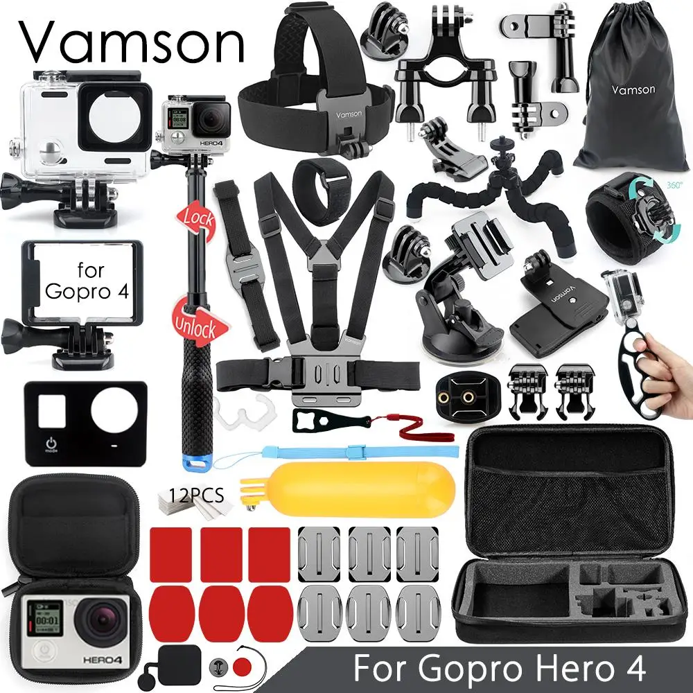 

Vamson for Gopro Hero 4 Accessories Set Head Strap Chest Strap Monopod Mini Boxfor Go pro hero 4 Action Camera VS07