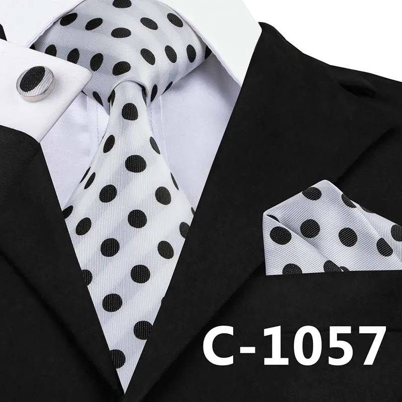C1057 Модный белый черный зеленый клетчатый галстук, носовой платок, запонки шелковые галстуки для мужской формальный деловой свадебной вечеринки C-906 - Цвет: C1057