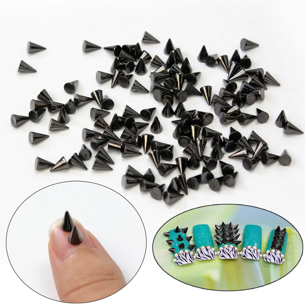 

100P Silver Metal Punk Cone Nail Spikes Metallic Stud Studded Decoration DIY