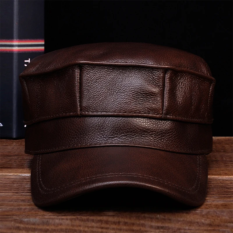 

HL059 Men's genuine leather baseball cap hat brand new spring real leather adult solid adjustable army hats/caps