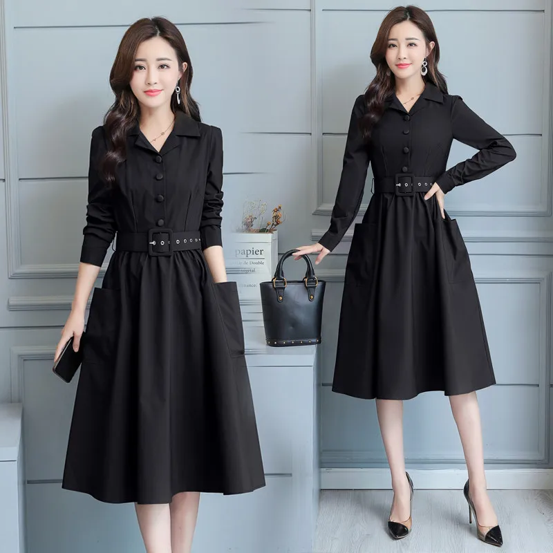 

Spring Autumn Elegant Women Long Shirt Dress Elegant Long Sleeve Casual Midi Dress Single-breasted Vintage Dresses Vestidos R91