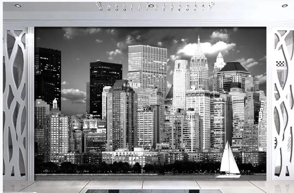 

modern living room wallpapers Metropolis background high rise New York black and white art photography background wall