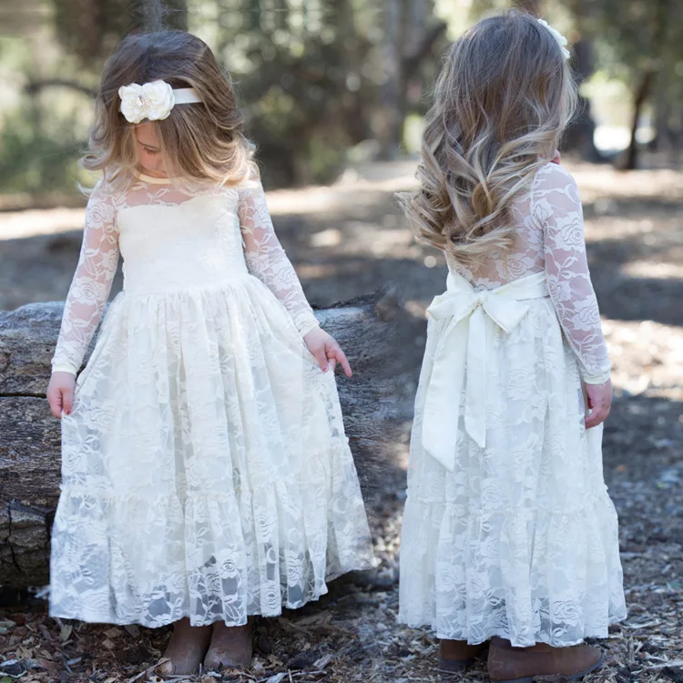 

2-14y Girl Flower Dress for Wedding INS Girl Dresses Birthday Pageant White First Holy Lace Communion Dress for Girls Toddler