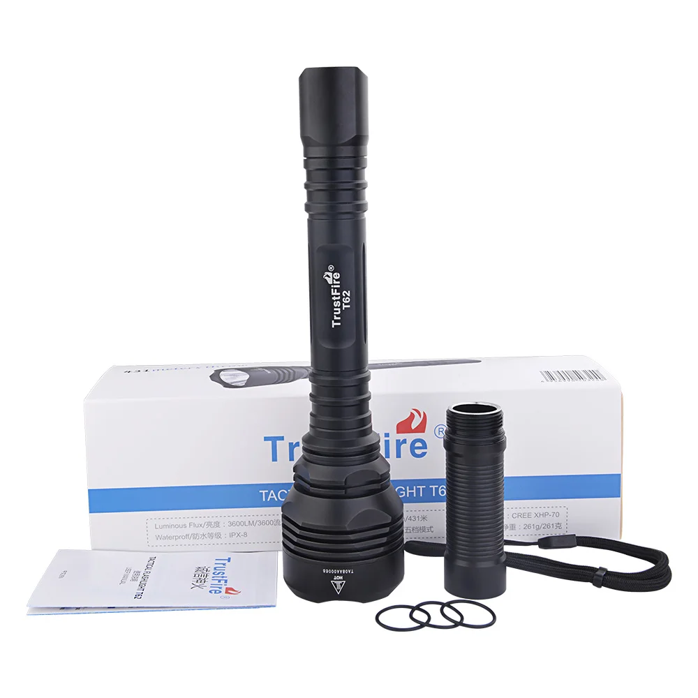 TrustFire T62 Tactical Flashlight CREE XHP 70 LED Flashlight 3600 LM High Power Flashlight by 18650