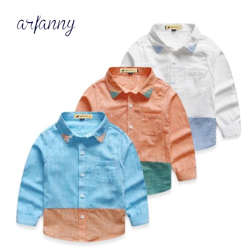 Рубашка для мальчиков; хлопковая модная новинка; рубашки для малышей с длинными рукавами в английском стиле; модная детская одежда