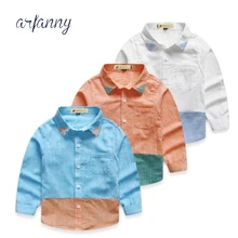 Рубашка для мальчиков; хлопковая модная новинка; рубашки для малышей с длинными рукавами в английском стиле; модная детская одежда