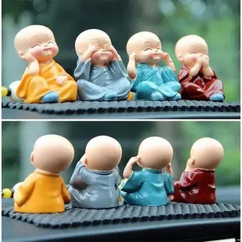 

4PCS/ Set Auto Ornaments Resin Four Young Monks Micro Landscape Figurine Dolls Mini Garden Terrarium Miniatures Home Decoration