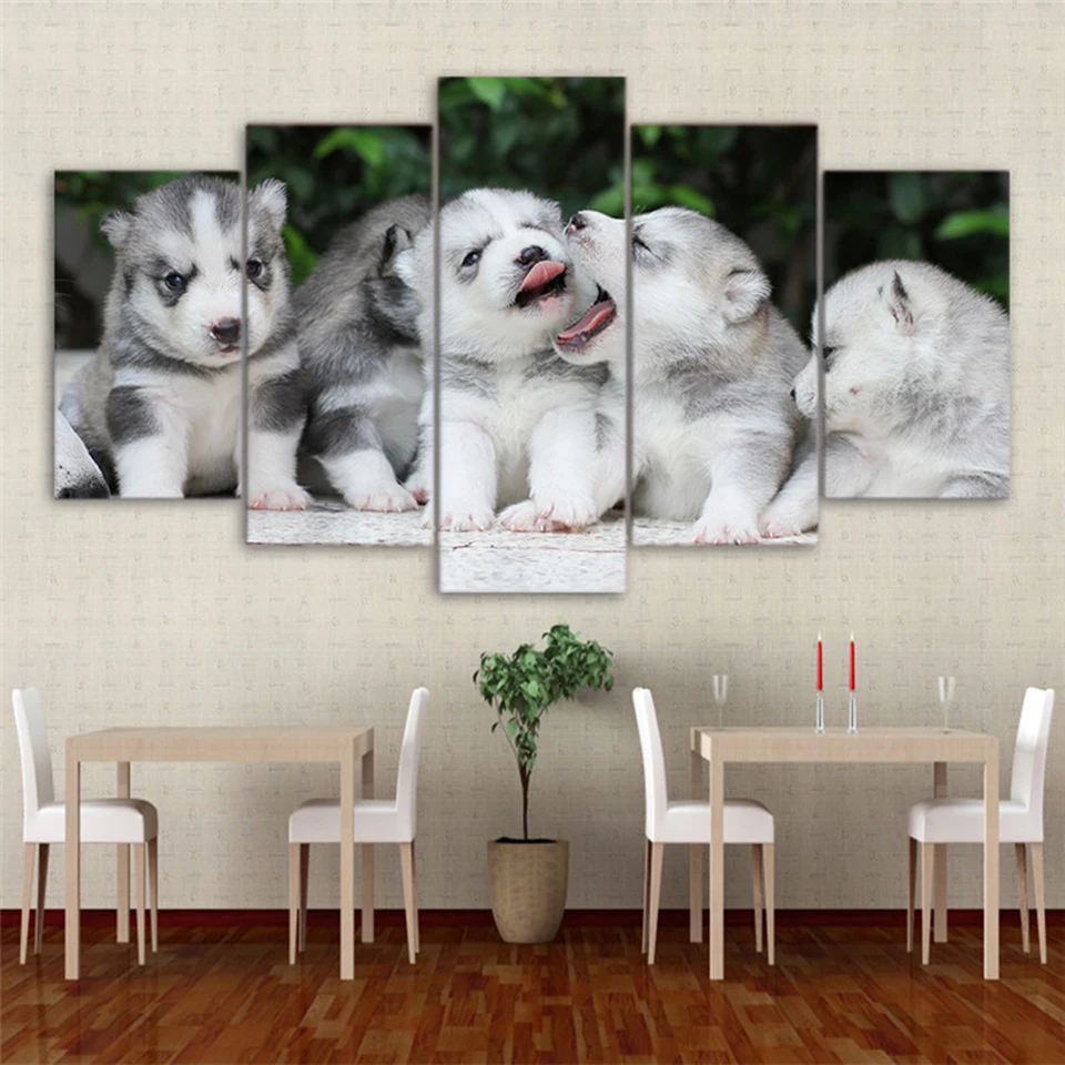 Canvas HD Prints Home Decorative Painting Animal Office 5 Pieces Dog