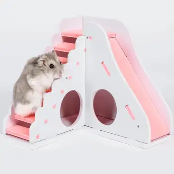 

Hamster Toy Nest Slide Ladder Small Animal Wood House Bed Cage Nest Pet Hedgehog Castle Toy Pet Villa Hamster Toy House