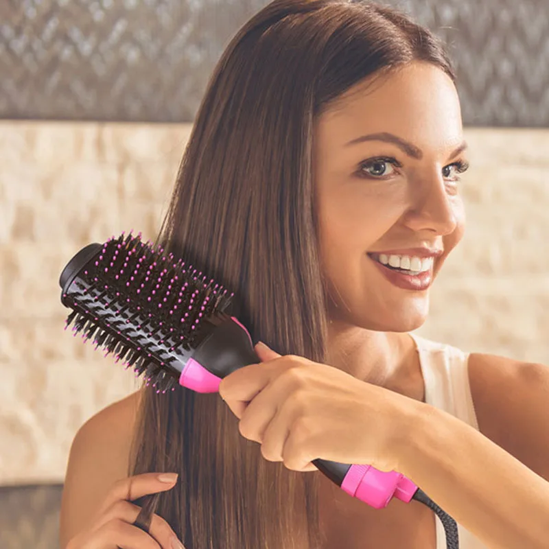 

Electric Heating Comb Hair Straightener Curler Professional Salon One Step Dry/Wet Two Using Hair Dryer Brush Curly Hair care